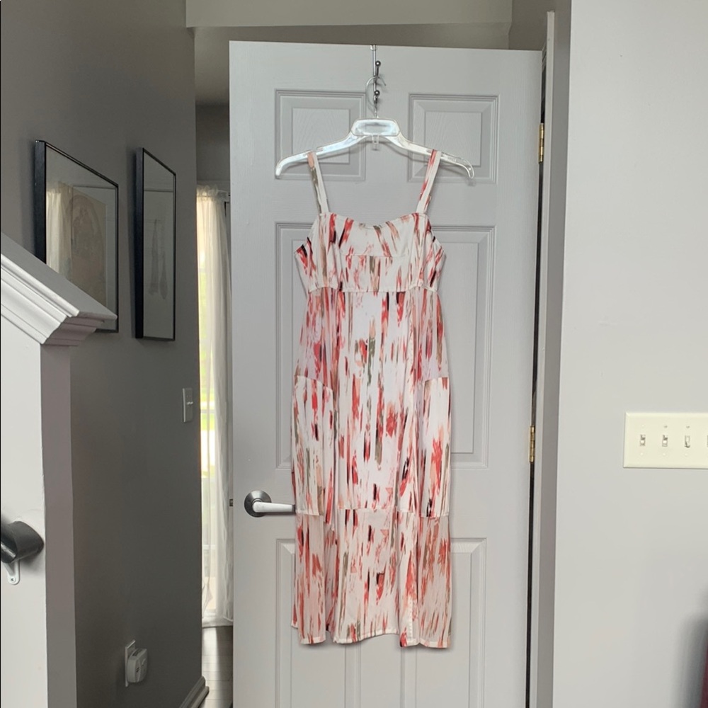 DKNY Pink and White Midi Dress